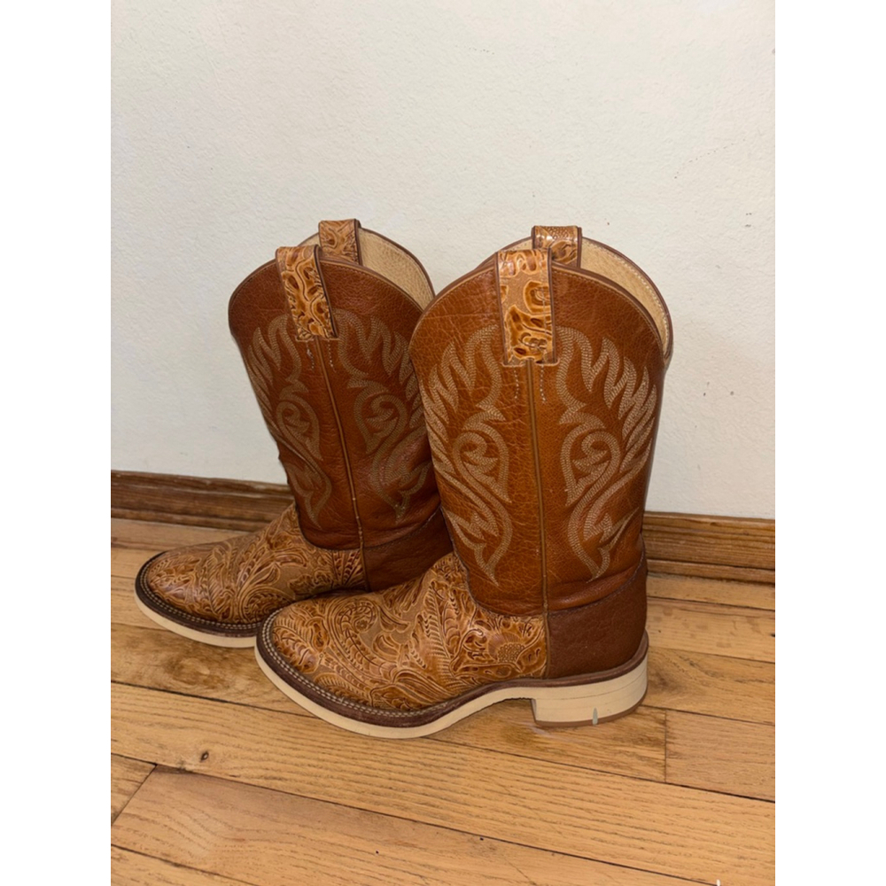 RARE Vintage Justin Western Cowboy Boots Hand Tooled Leather Men’s 8 Women 9.5 - Picture 9 of 13
